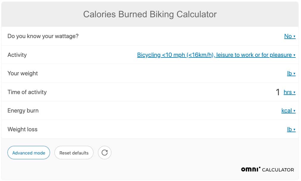 cycling 20 miles calories