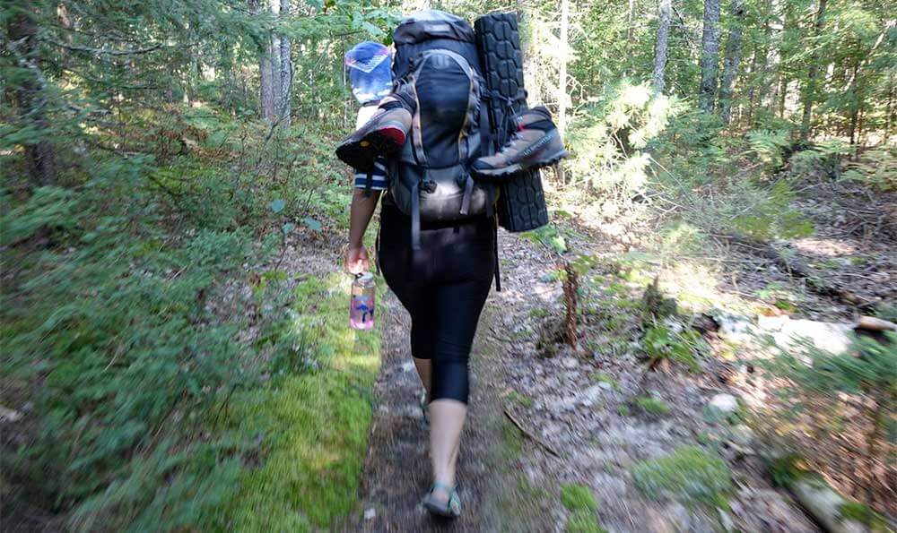 sleeping bag outside backpack