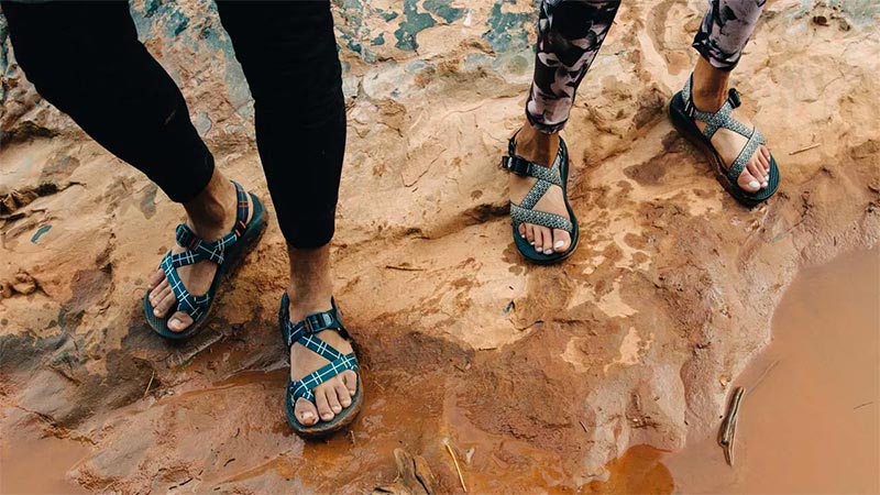 orange and white chacos