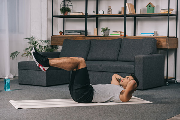 exercising in the living room