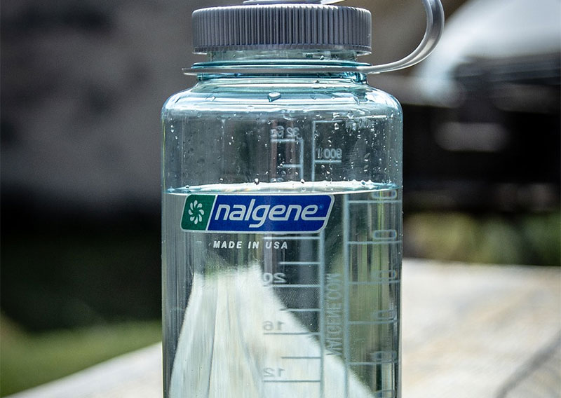 nalgene water bottle on picnic table