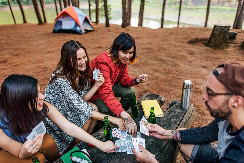 playing cards while camping