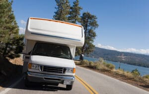 rv driving on mountain road