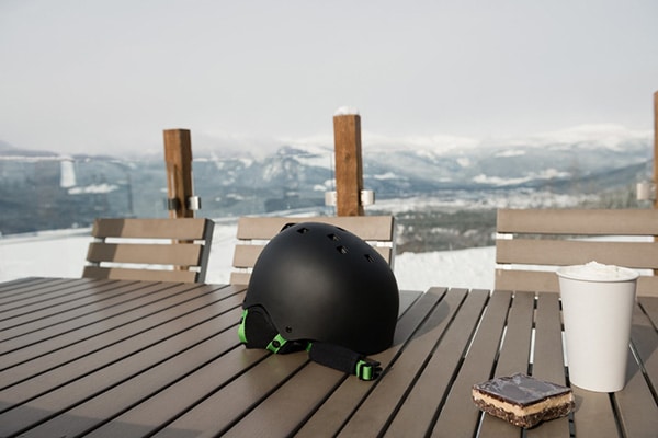 ski helmet on table