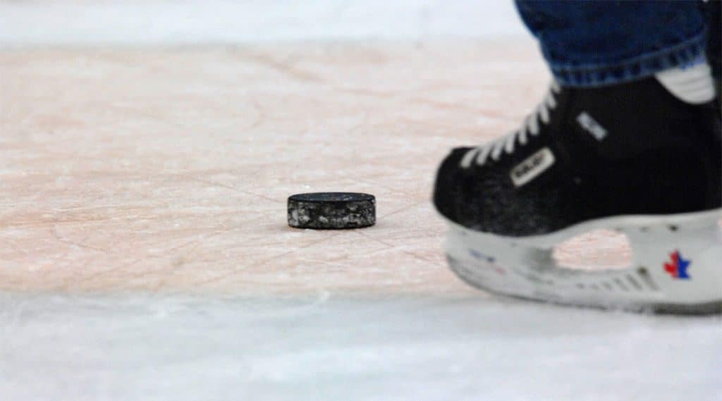 hockey skate and puck