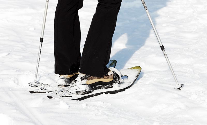 person in snowshoes on snow