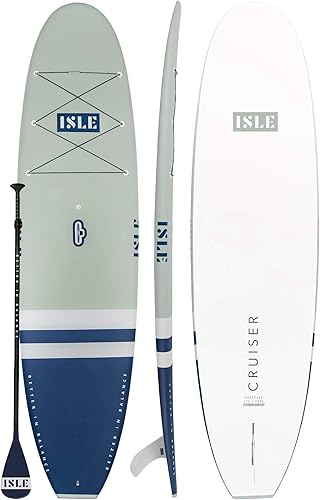 ISLE Cruiser Stand Up Paddle Board & SUP Bundle — Rigid Board with Lightweight Foam Core and Soft, Comfort-Top Deck Pad — 235 Pound Capacity, 10’5” Long x 32