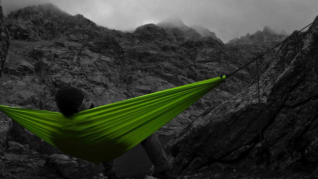 hammock camping in foggy outdoors