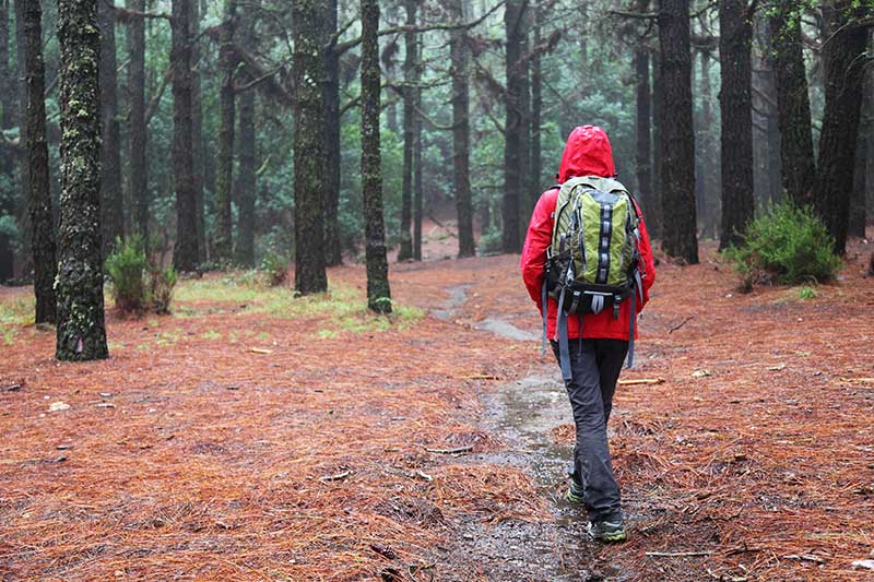 How To Store Your Hiking Gear To Prevent Mildew 1 woman hiking in rain